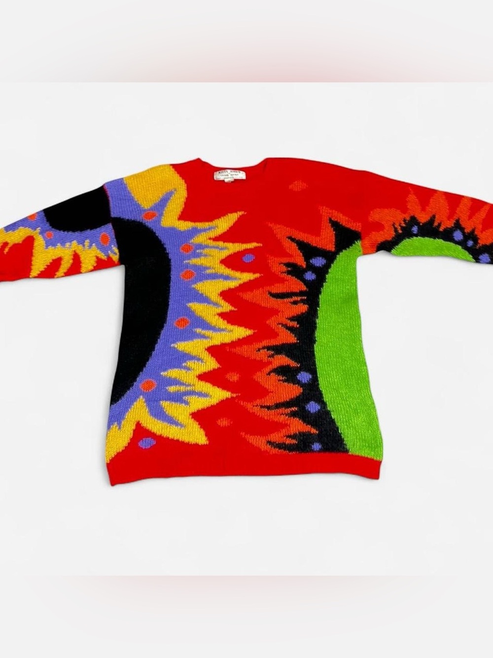 Vintage 70s Kitty Hawk by Vivian Wang Vibrant Sun Graphic Mohair Sweater